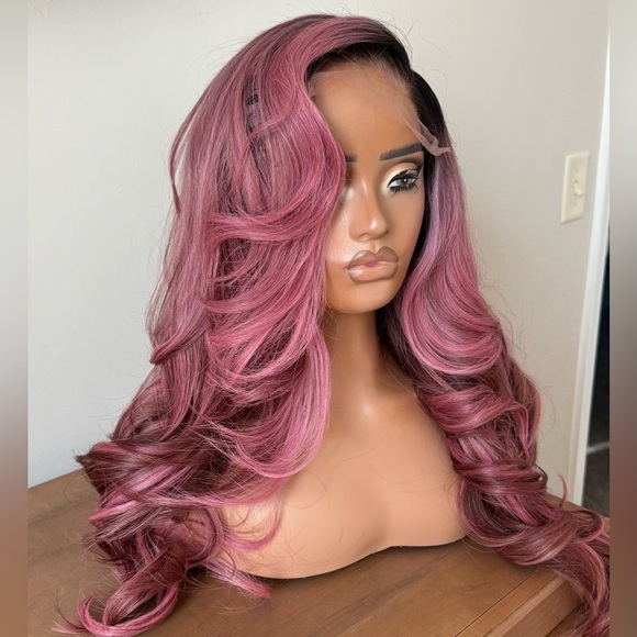 Blush Pink and Brown - 100% Raw Human Hair Wig - HD Lace - Picture 4 of 6